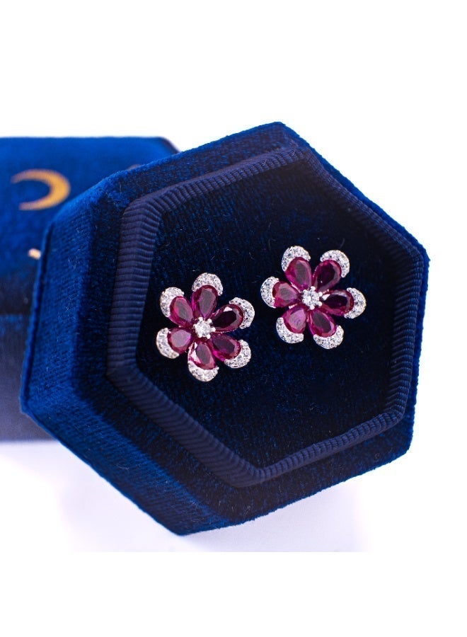 1une S925 Earrings ''MAGIC' Flower Pink Zirconia Stones - Image 5